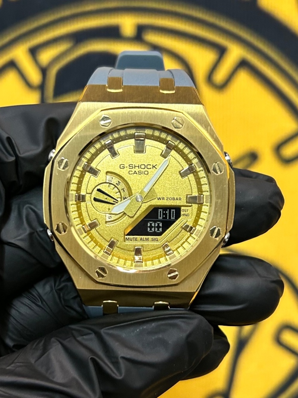 Custom Gold G-Shock Casioak GA2100 Watch - Grey Strap